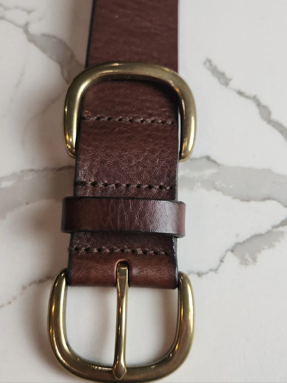 Men's Genuine Leather Casual Belt, Dark Brown with Brass Hardware, Size M USA